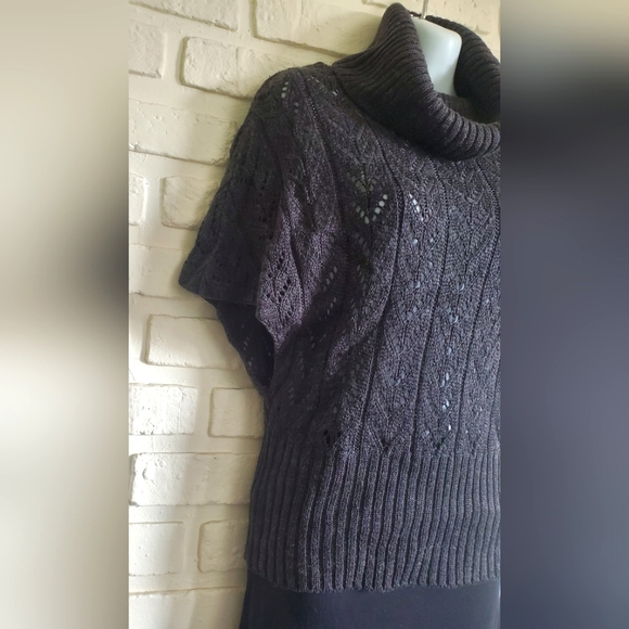 Crochet Pointelle Knit Eyelet Cowl Neck Wool Blend Sweater Gray Retro Size M - Picture 6 of 9